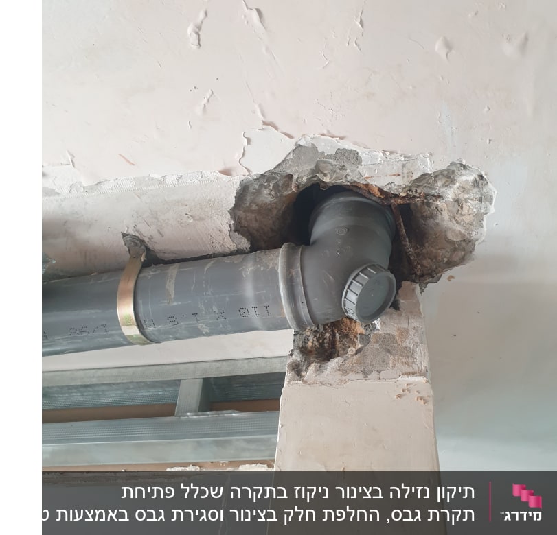 צינור פלסטיק עם חיבור בקיר מתפורר
